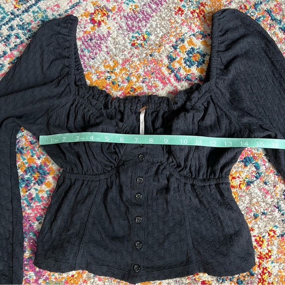 Free People Ladybug Long Sleeve Top Black Ruched Ruffle Detail Sweetheart Large - Picture 13 of 14